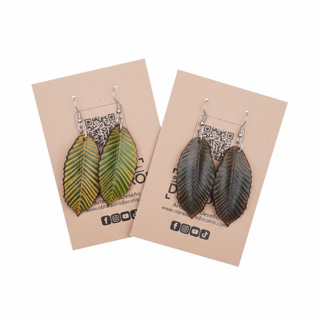 Pendientes de Hoja de Castaño (Castiñeiro) en Cuero | Artesanía a Mano